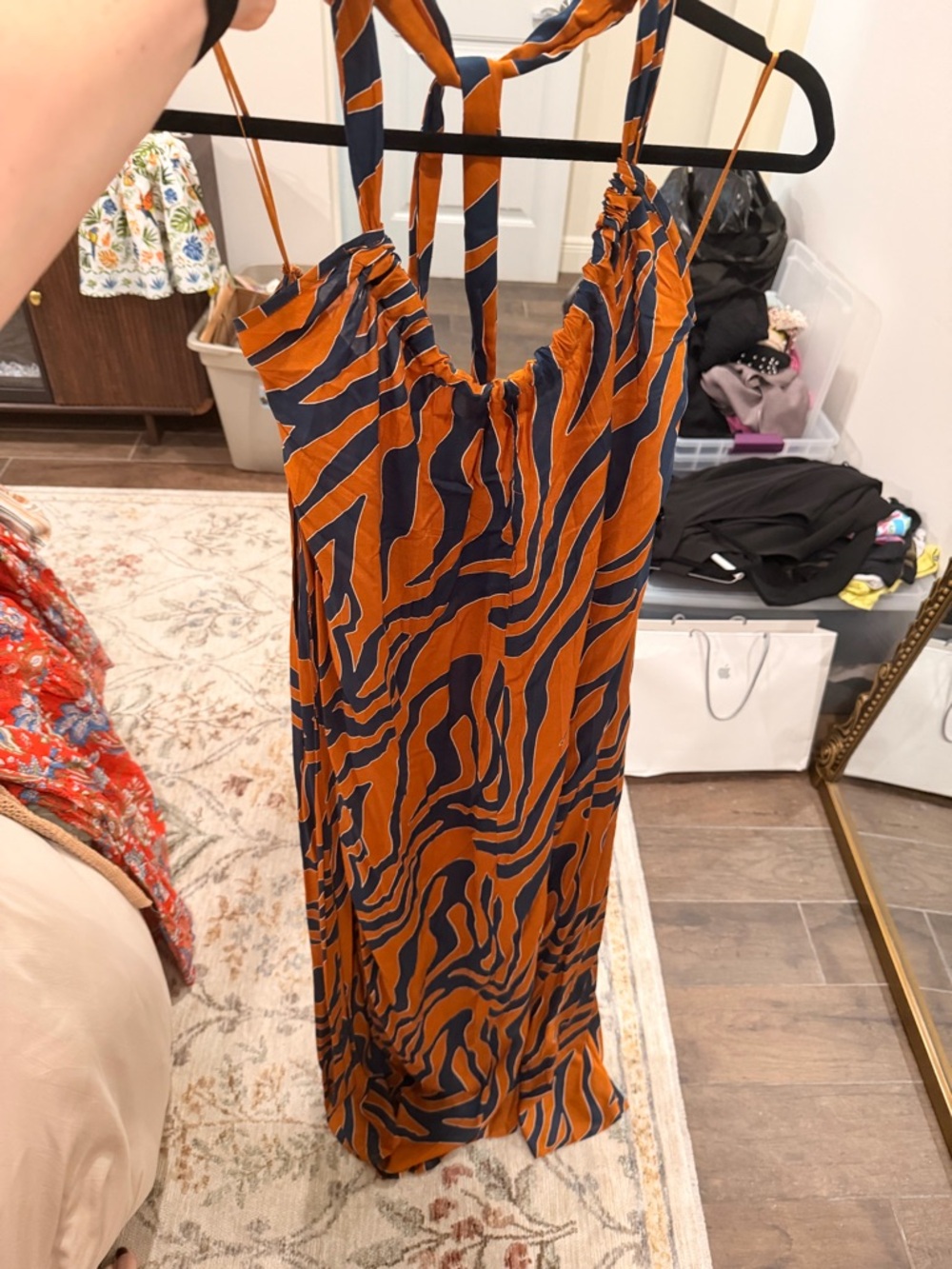 Elan Maxi BNWOT Orange & Navy Zebra Print Strappy Dress one size